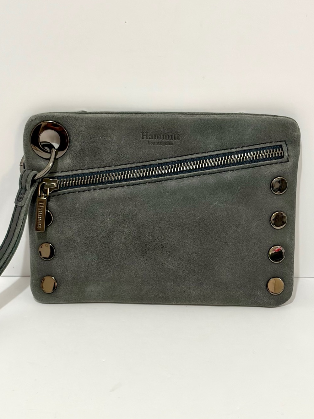 Hammitt Nash Small Wristlet In Slate Blue Distressed Pewter/Gunmetal NO STRAP